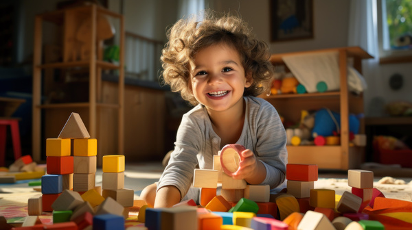 Dziecko bawiące się drewnianymi zabawkami drewniane zabawki montessori